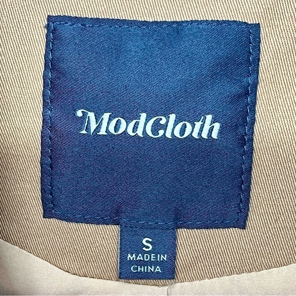 ModCloth Classic Imagination Khaki & Yellow Double Breas Trench Coat Women Small - Picture 10 of 12